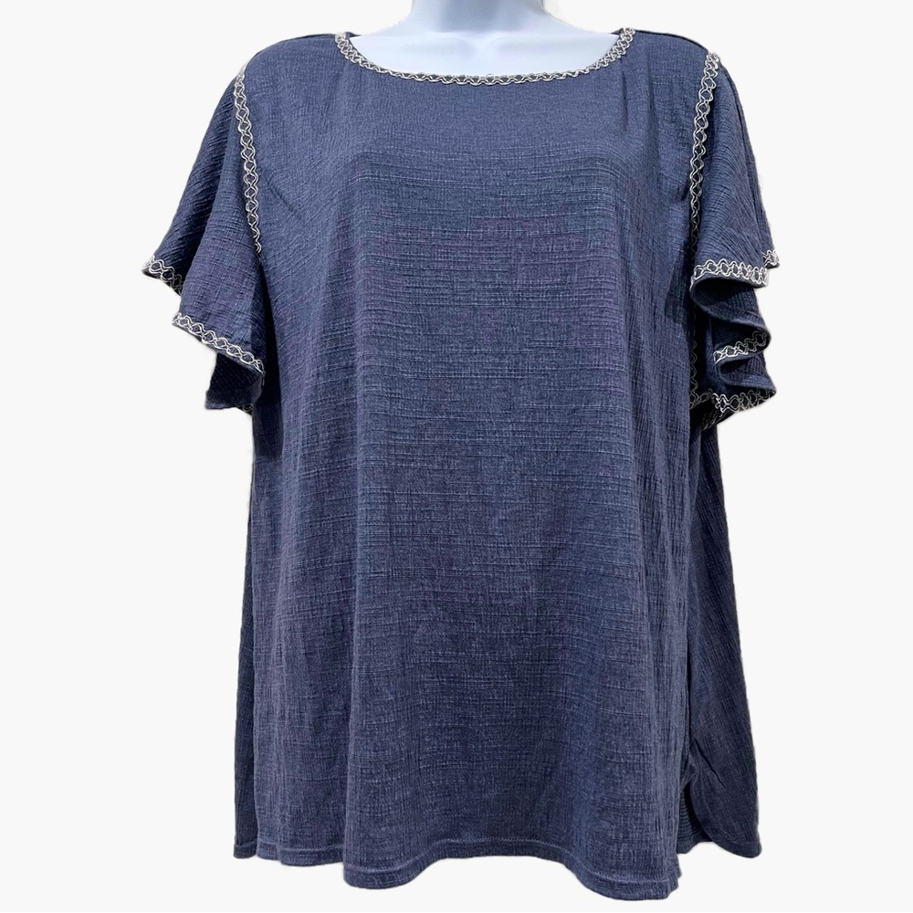 Denim Blue Max Studio Chambray Flutter Sleeve Top Size 1X NWT